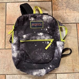Jansport Backpack Black Gray White Neon Cosmic Galaxy Print Laptop Sleeve